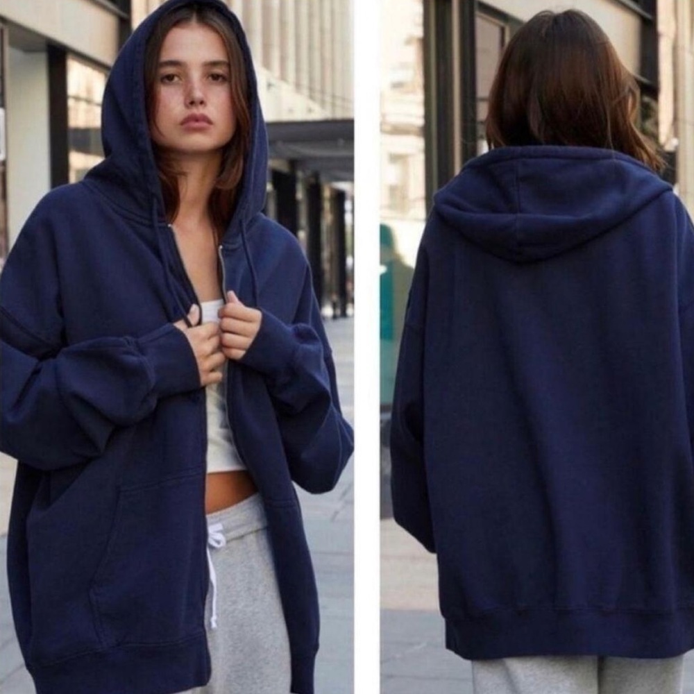 Hill House Teddy Hoodie Sweatshirt Zip-Up Soft Cotton Blend Jacket Navy NWT